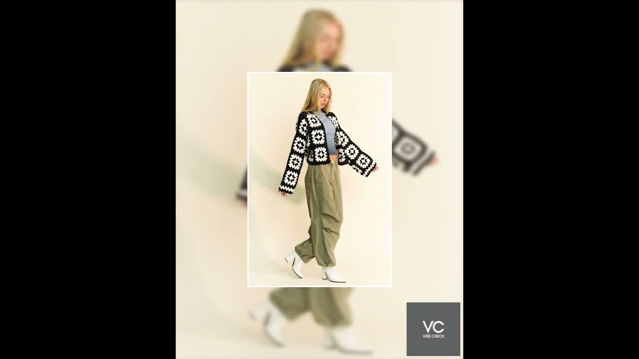 Two Tone Flower Square Crochet Open Front Cardigan