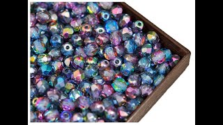 Czech Glass Faceted Fire Polished  Beads, Round, 4mm,Magic Blue-Pink#scarabeads#czech beads