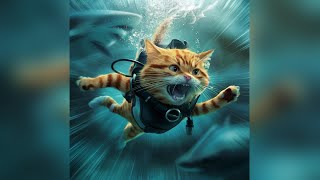 Shark attack.😱🙀🙀#ai #aiart #cat #kitten#funny#life#story#cats#shorts