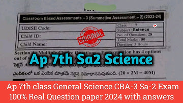 7th class general Science Sa2 real question paper and answers 2024|Ap 7th Sa-2 science paper 2024