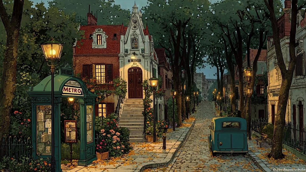 Outside the window in the 1930s, oldies music plays softly from another room