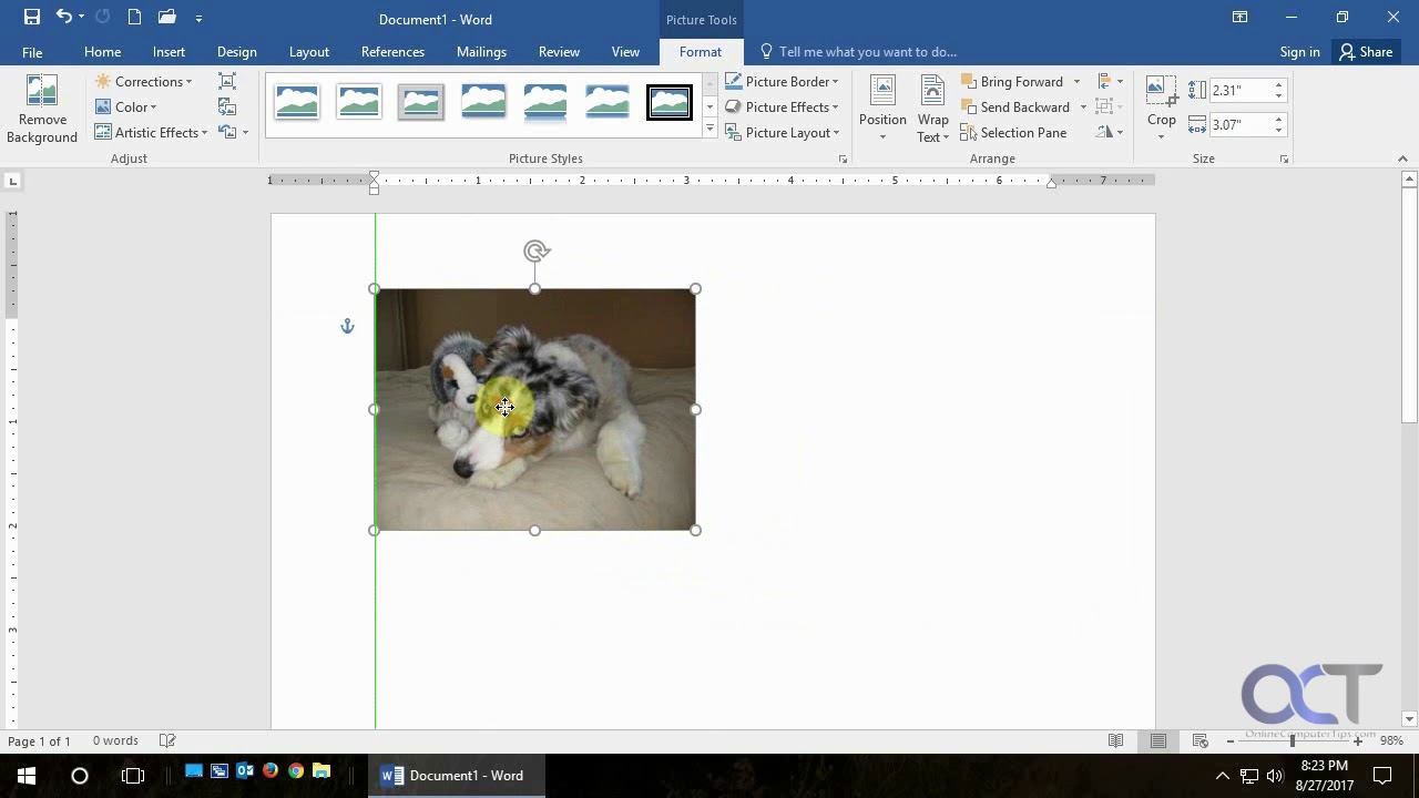snap an image in word without moving text for mac