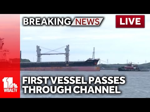 LIVE: Watch the first vessel sail through the limited access channel at Key Bridge response site-…