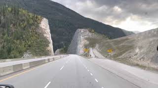 Dangerous drive Hwy 1 Alberta to BC  near Golden BC  gets real interesting at the six min. point