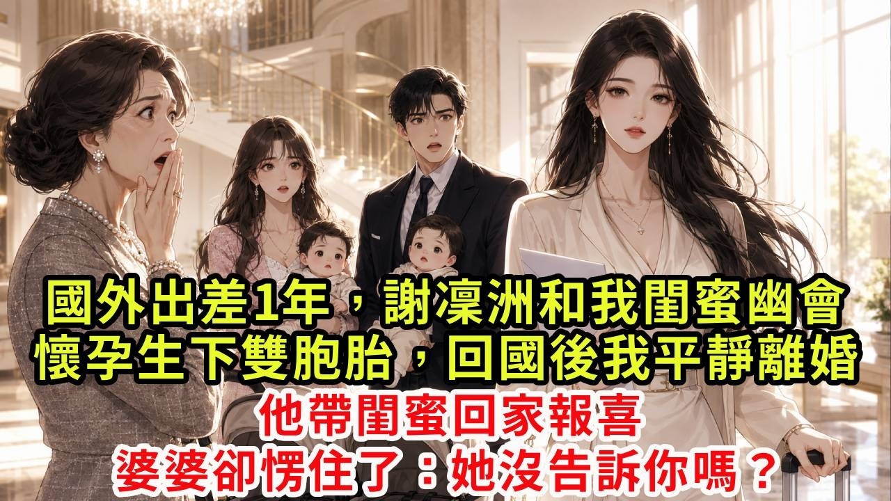 國外出差1年,謝凜洲和我閨蜜有了雙胞胎,回國後我平靜離婚,他帶閨蜜回家報喜,婆婆卻愣住了:她沒告訴你嗎?#復仇#情感#爽文#大女主