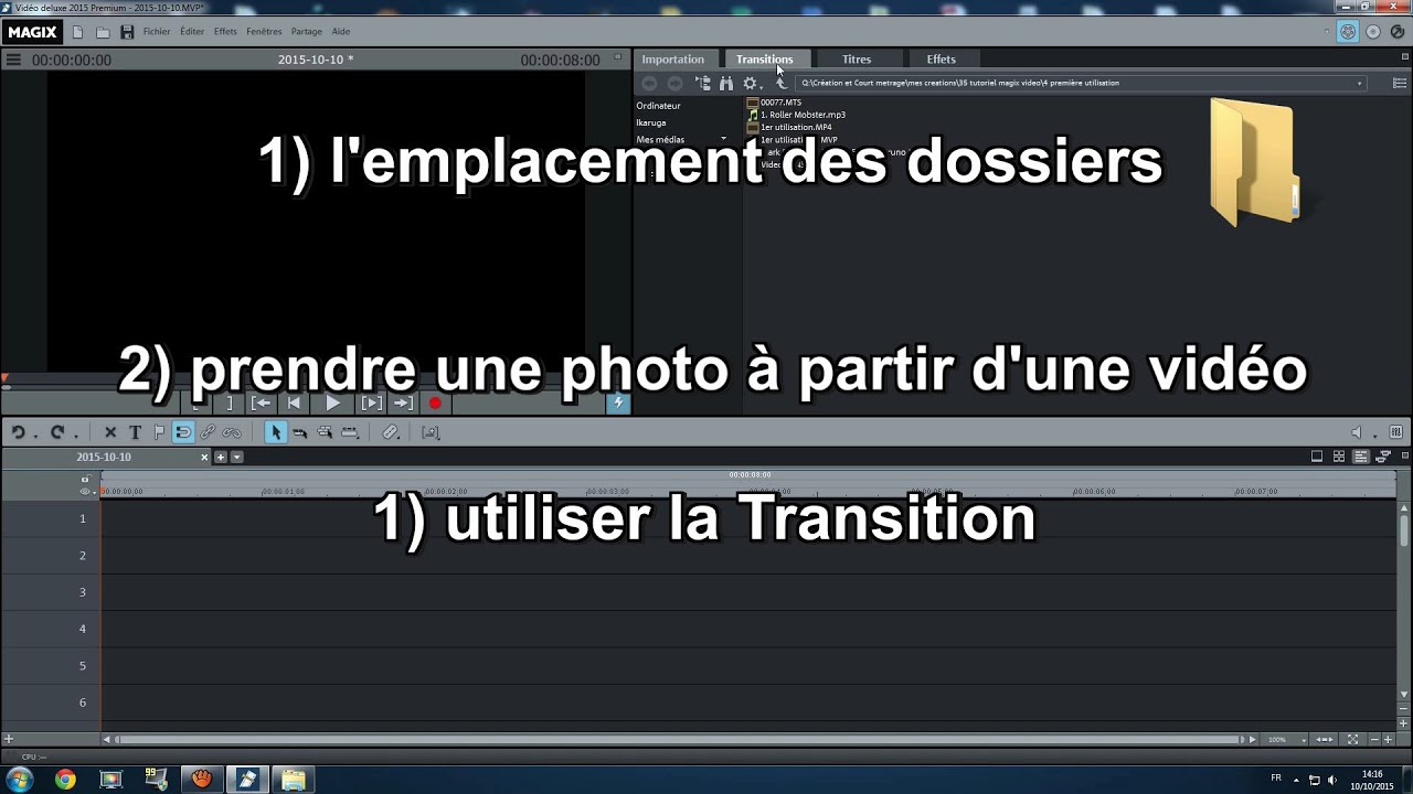 Tuto MAGIX vidéo transition, dossier, capture YouTube Tuto MAGIX vidéo transition, dossier, capture YouTube