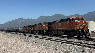 BNSF Ethanol Tank Train! Slipping through Verdemont! 4KHDR!