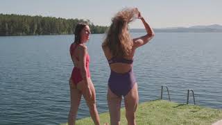 4K Ultra Video 50 Fps Pretty Women Walk Along Lake Pier In Micro Bikini Haul Micro Bikini Try On