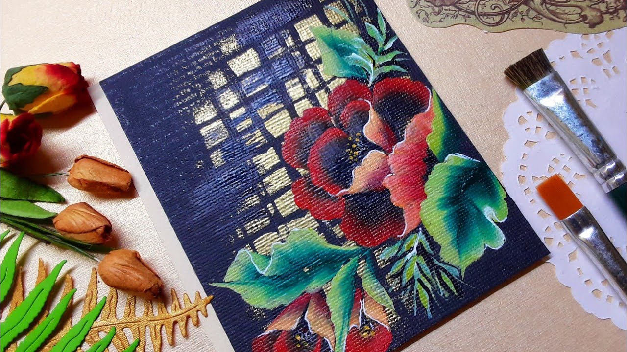 One Stroke Painting/ Acrylic painting tutorial/Royal Red Rose in One stroke  style  of painting