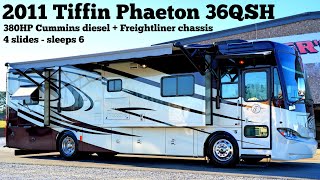 2011 Tiffin Phaeton 36QSH A Class 380HP Cummins Diesel Pusher from Porter’s RV Sales  $146,900