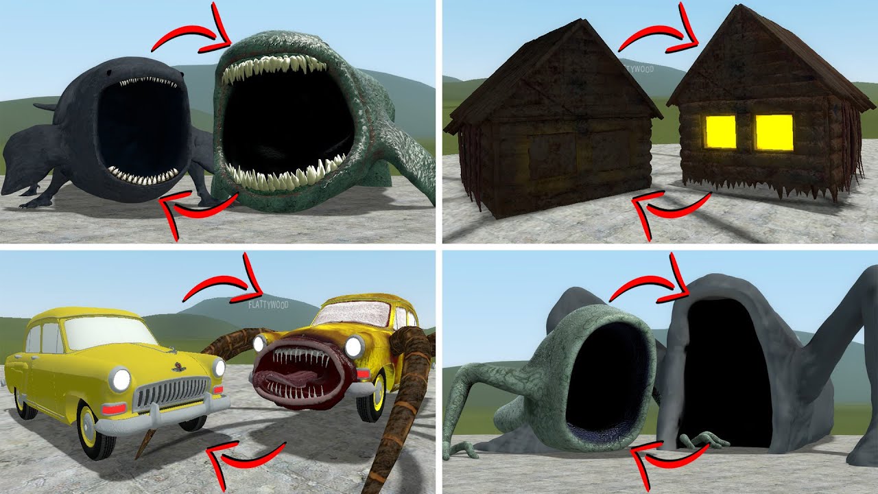 EVERYTHING TURNED INTO MONSTERS: THE BLOOP, HOUSE HEAD, CAR EATER VS TREVOR HENDERSON BATTLE In GMOD