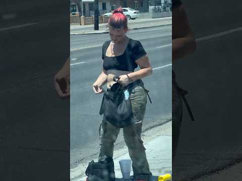 Homeless woman exhausted