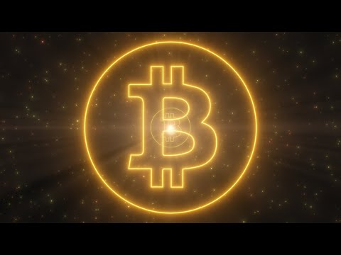Bitcoin Cryptocurrency Logo Shape Outline Glowing Neon Lights Tunnel 4K VJ Loop Moving Background