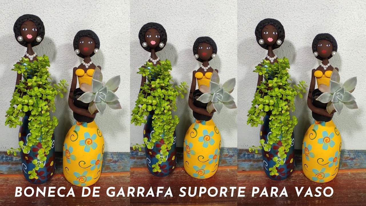Boneca de Garrafa Suporte para Vaso - Diy - Fácil de Fazer