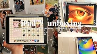 📸 iPad 9 unboxing | Apple Pencil, paper like screen, customizing + procreate test