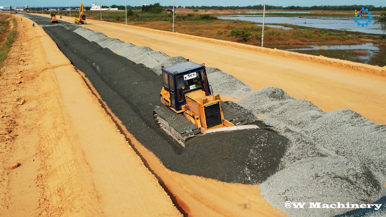 Awesome Action Mixing By Bulldozer Spreading Gravel Making New Roads | Dozer Trimming Skills