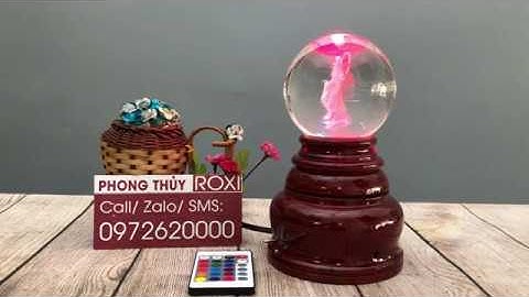 Quả Cầu Pha Lê 3D Quan Thế Âm Bồ Tát trên Đế Gỗ có đèn xoay tự động