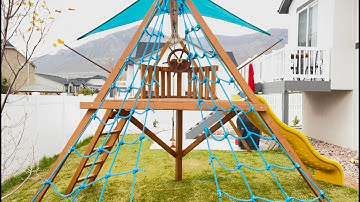 Make a Custom Climbing Cargo Net For Your Swing Set--DIY Climbing Cargo Net For Backyard Play Set.