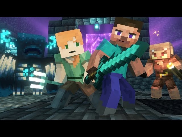 Warden vs Piglins FIGHT | Alex And Steve Life | Minecraft Animation! class=