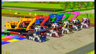 Colorful garage FS22-TRUCK TRANSPORTATION vs EXCAVATOR TOW II Transportation challenge!! screenshot 2