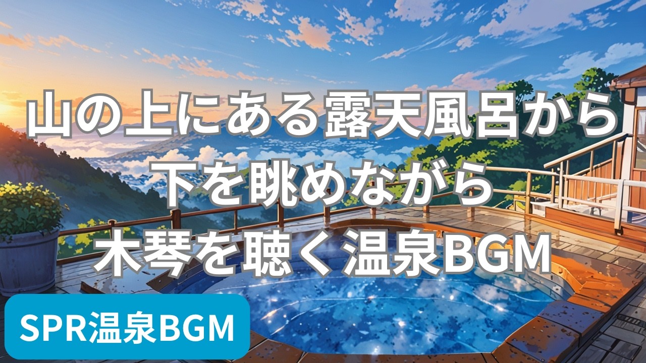 山の上にある露天風呂から下を眺めながら木琴を聴く温泉BGM | Mountain Top Onsen with Gentle Xylophone – Overlooking the Valley