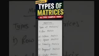 Matrix Basics | Types of Matrices (Row, Column, Square, Identity, Diagonal, Scalar Matrices)