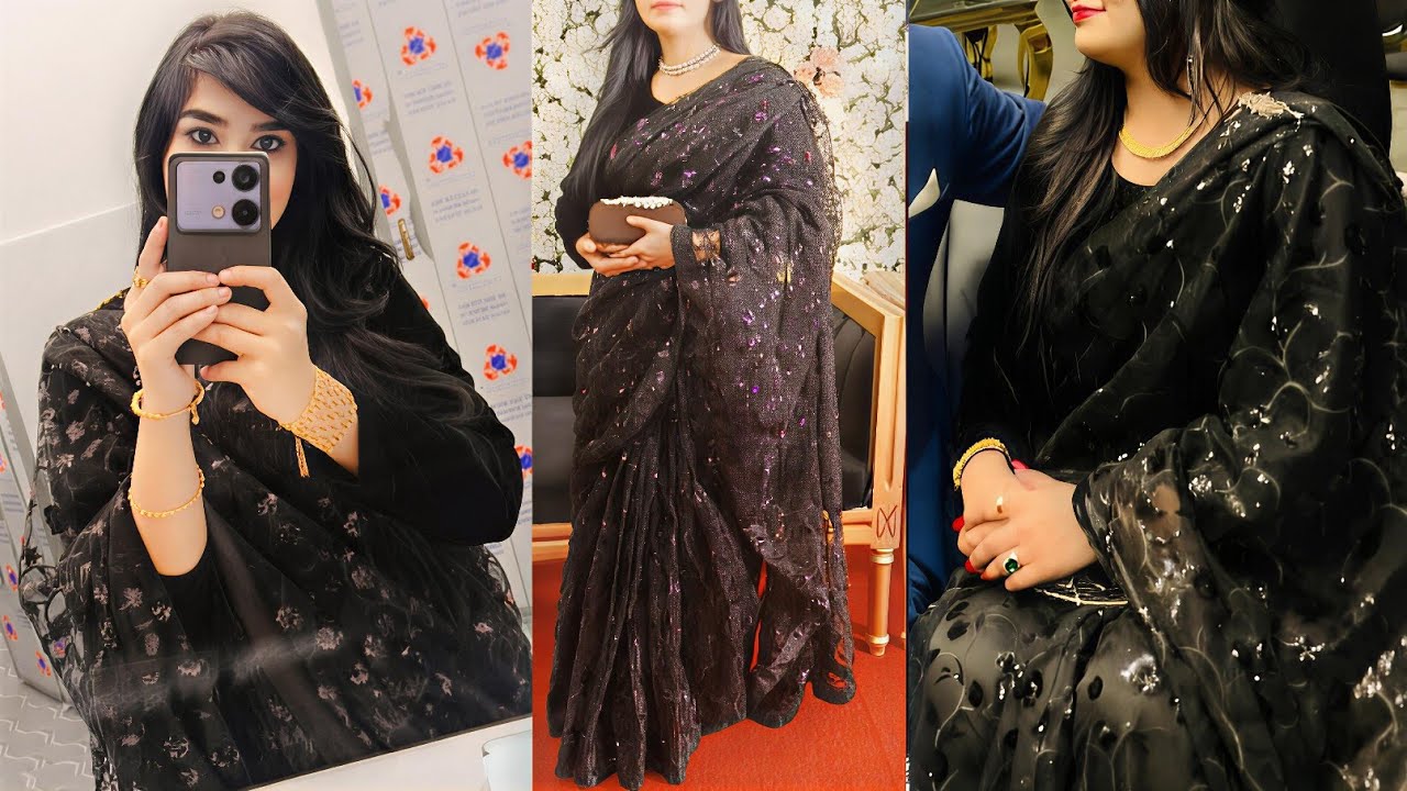 Elegant Jet Black Sarri Designing Ideas by Nayab Gulshan 😍 2026!!! 