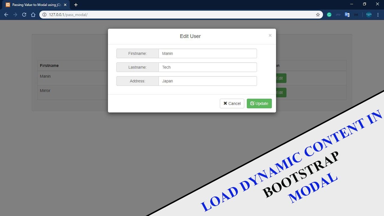 How To Load Data To Modal Using Jquery With Bootstrap