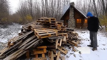 Building Off-Grid Forest Cabin from ABANDONED PALLETS | Start to Finish