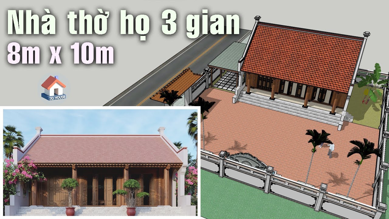 Mẫu nhà thờ họ - Nhà từ đường đẹp 3 gian, 8m x 10m - youtube