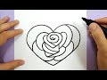 HOW TO DRAW A ROSE IN A LOVE HEART STEP BY STEP