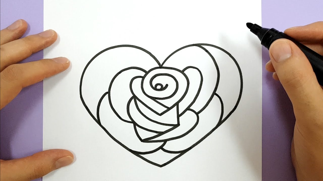 HOW TO DRAW A ROSE IN A LOVE HEART STEP BY STEP - YouTube