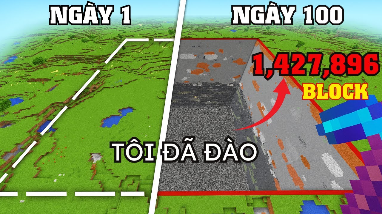 Thử Thách  đào hơn MỘT TRIỆU BLOCK  trong Minecraft Hardcore