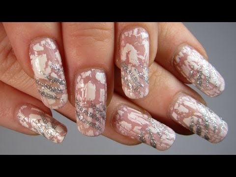 Pink, White & Silver Glitter Crackle Design Nail Art Tutorial