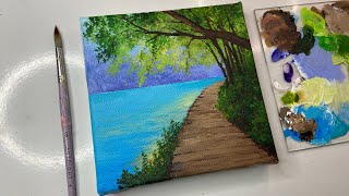Calm lake painting/acrylic painting tutorial/ acrylic painting for beginners step by step
