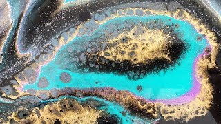 Resin Art //Puddle Pour// with Inks, Gold Leaf Powder, Glitter and Acrylic Paints (#15)