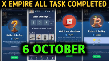 6 October All Quests Code X Empire | Riddle Of The Day | Rebus Of The Day | YouTube Video Code