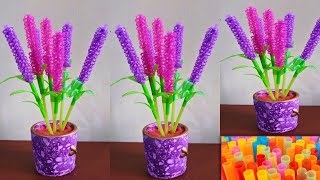 Ide Kreatif Membuat Bunga Lavender Dari Sedotan|Creative Ideas To Make Lavender Flowers From a Straw