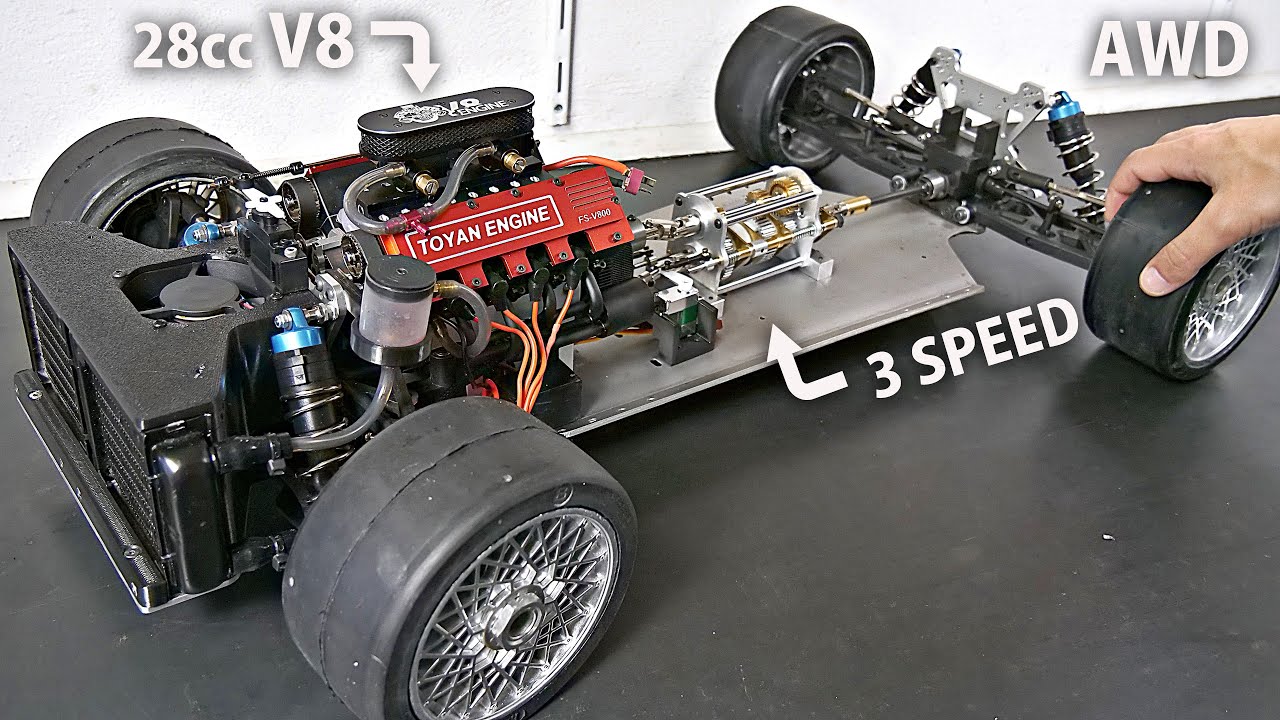 Making a 1/5 AWD V8 RC Car w/ MANUAL Gearbox! - Engine & Transmission  Installation 
