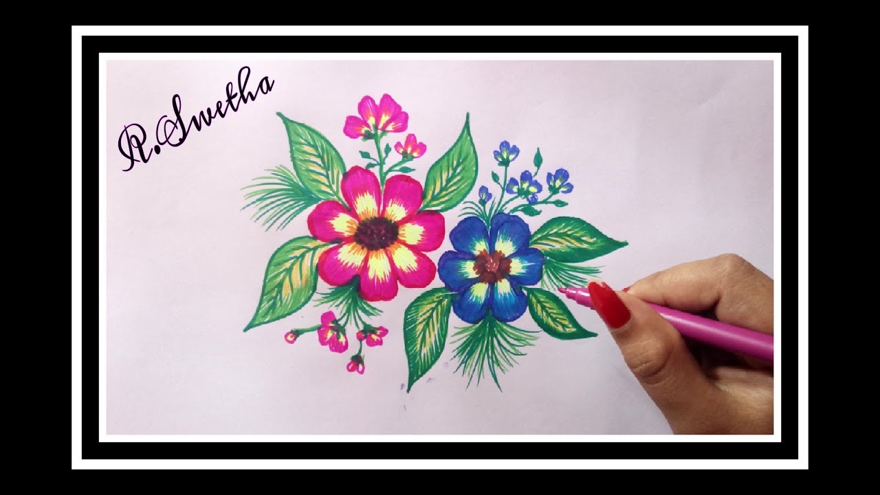 Flower design with sketch pen  YouTube