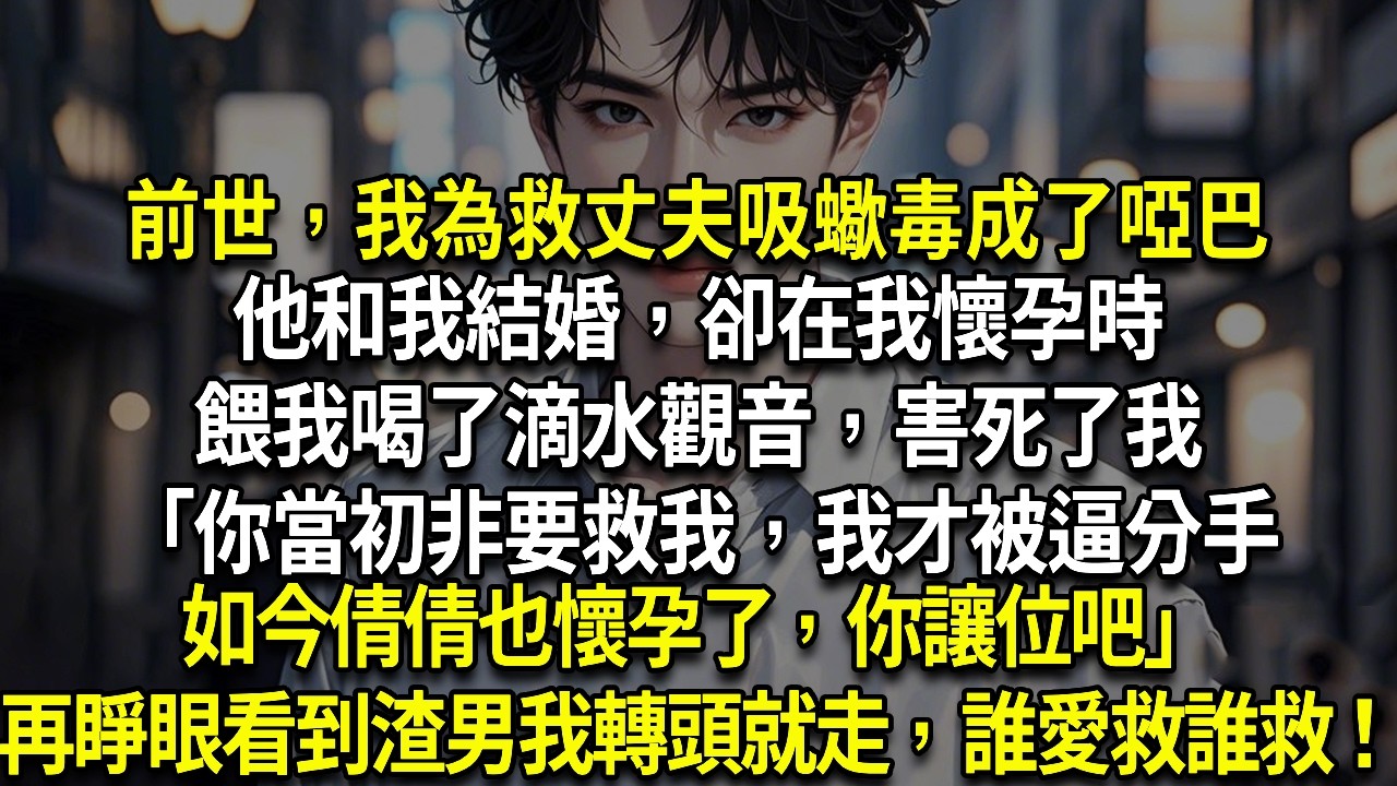 前世，我為救丈夫吸蠍毒成了啞巴，他和我結婚，卻在我懷孕時，餵我喝了滴水觀音，害死了我「你當初非要救我，我才被逼分手，如今倩倩也懷孕了，你讓位吧」再睜眼，回到渣男被毒蠍子咬傷時，這一世，誰愛救誰救！