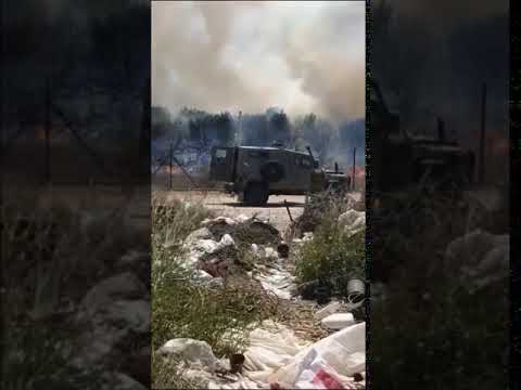 نشوب حريق بمنطقة بوابة بلدة ح بلة جنوب قلقيلية جر اء إطلاق جنود الاحتلال قنابل الصوت