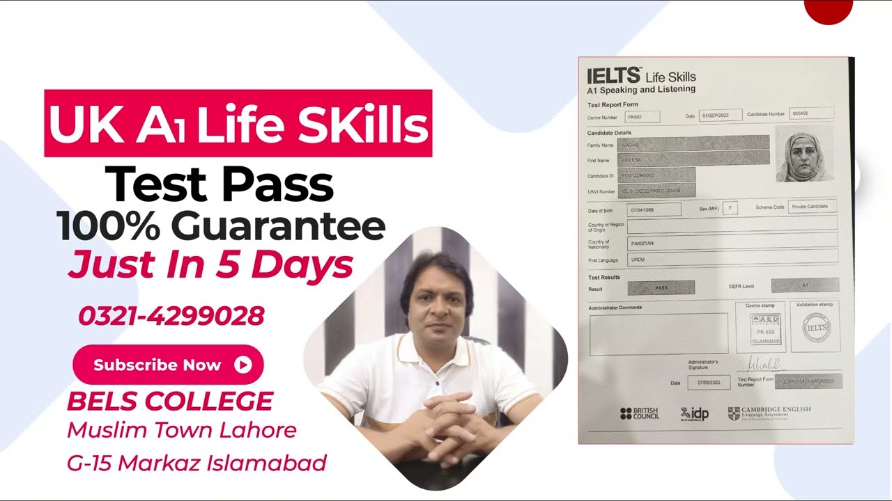 A1 Life Skills UK English Spouse test Pass with 100