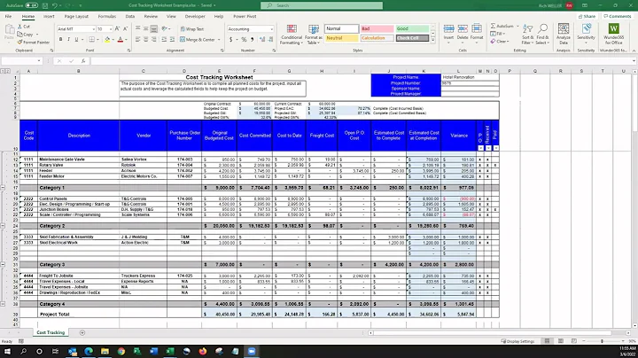 Project Cost Tracking Template