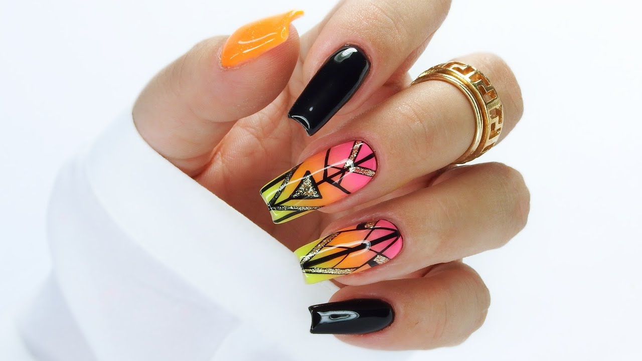Neon geometric nails art tutorial /Allepaznokcie Molly Lac