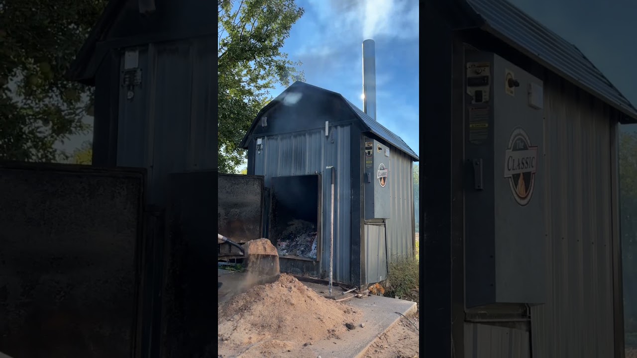 Burning wet walnut sawdust this week to heat our two shops and house 