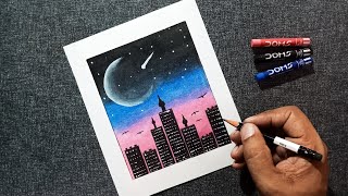 New York The Dream City Drawing || Easy Drawing  for Beginners || Drawing with Oil Pastel screenshot 1