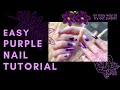Easy purple nail tutorial with decals  polar bear style floral nails with foils and flakie glitter