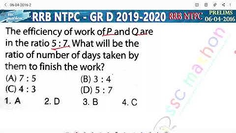 the efficiency of work of p and q are in the ratio 5 is to 7 what will be the ratio of number of
