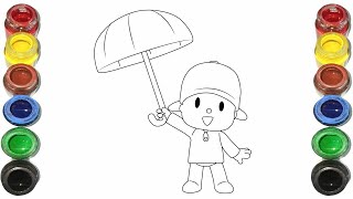 Pocoyo With Umbrella Drawing For Kids, Painting & Coloring For Kids, Toddlers Lets Draw Together